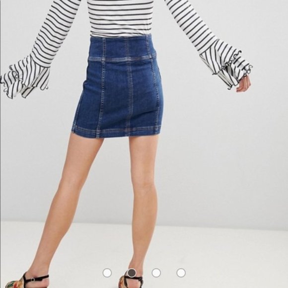 ✨HP✨FREE PEOPLE Modern Femme Corset Denim Jean Skirt - Picture 4 of 10